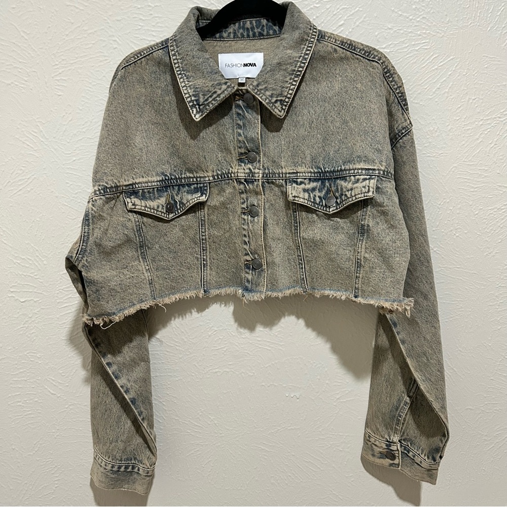 Fashion Nova XL Distressed Cropped Jacket
